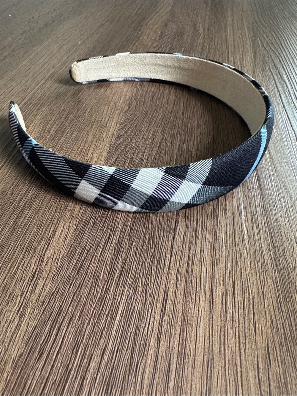 Plaid Padded Headband in Navy, White & Light Blue - Picture 2 of 3